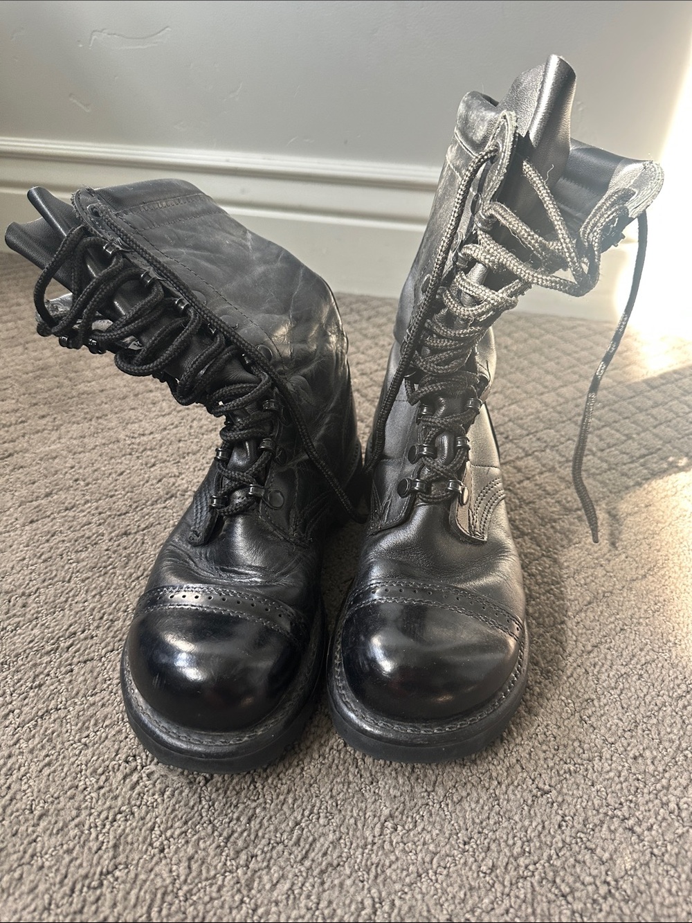 Black Leather Lace-Up Mens sizeCombat jump Boots